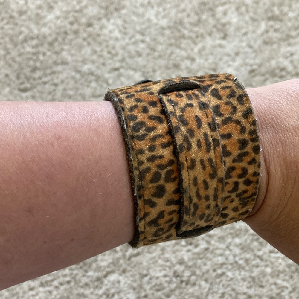 Punk rock, leopard print cuff bracelet size small